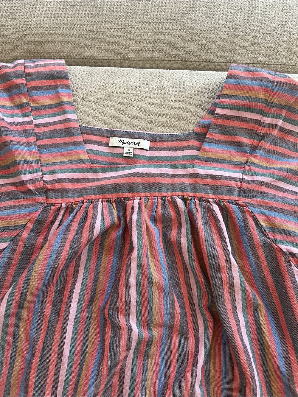 Madewell Multi-Stripe Square-Neck Peasant Top Size medium 100% cotton - Picture 5 of 9